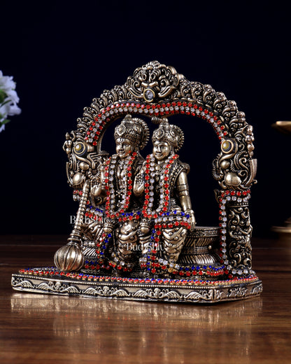 Superfine Brass Vishnu Lakshmi Sitting Statue - 5 inch with jewel work