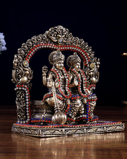 Superfine Brass Vishnu Lakshmi Sitting Statue - 5 inch with jewel work