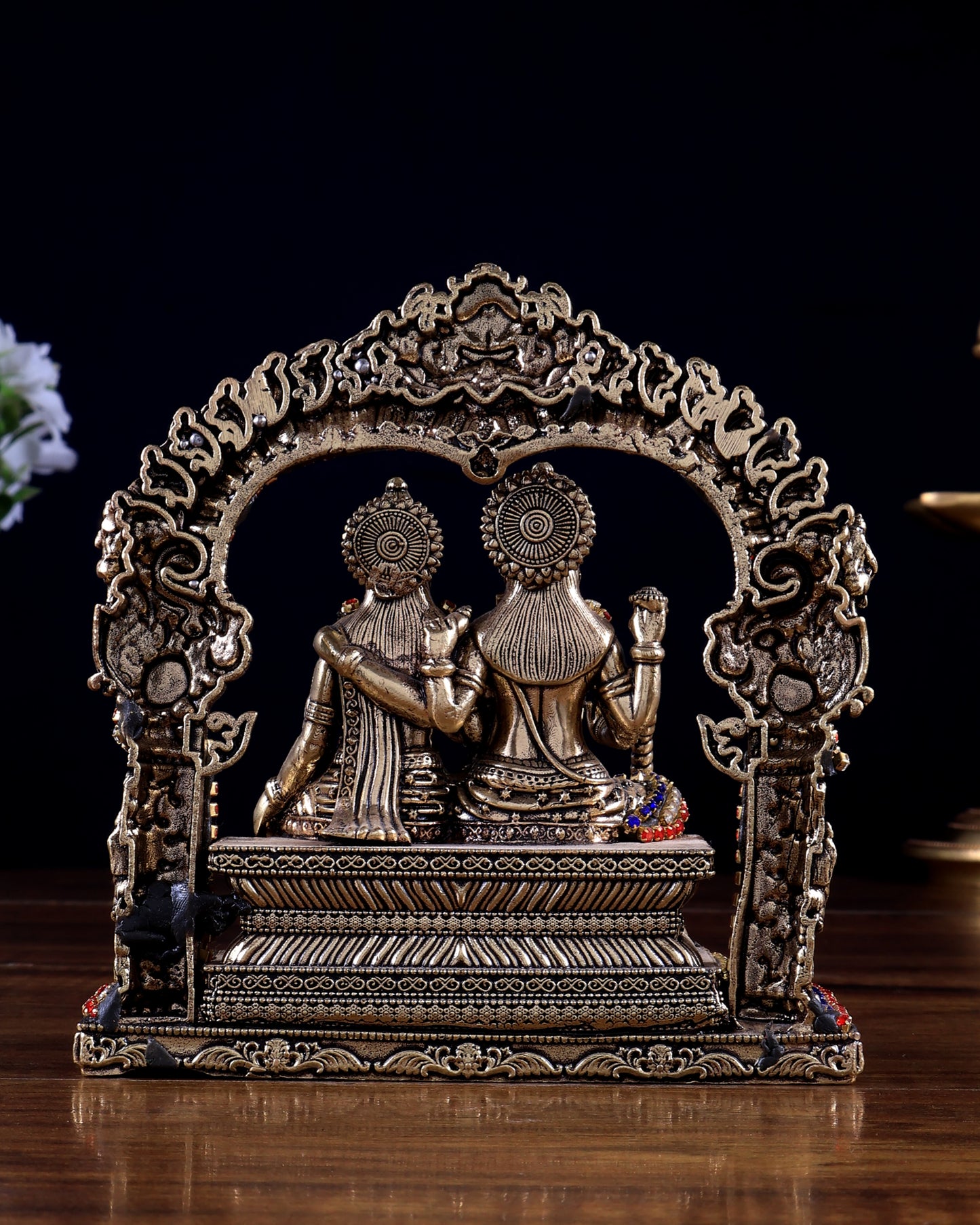 Superfine Brass Vishnu Lakshmi Sitting Statue - 5 inch with jewel work