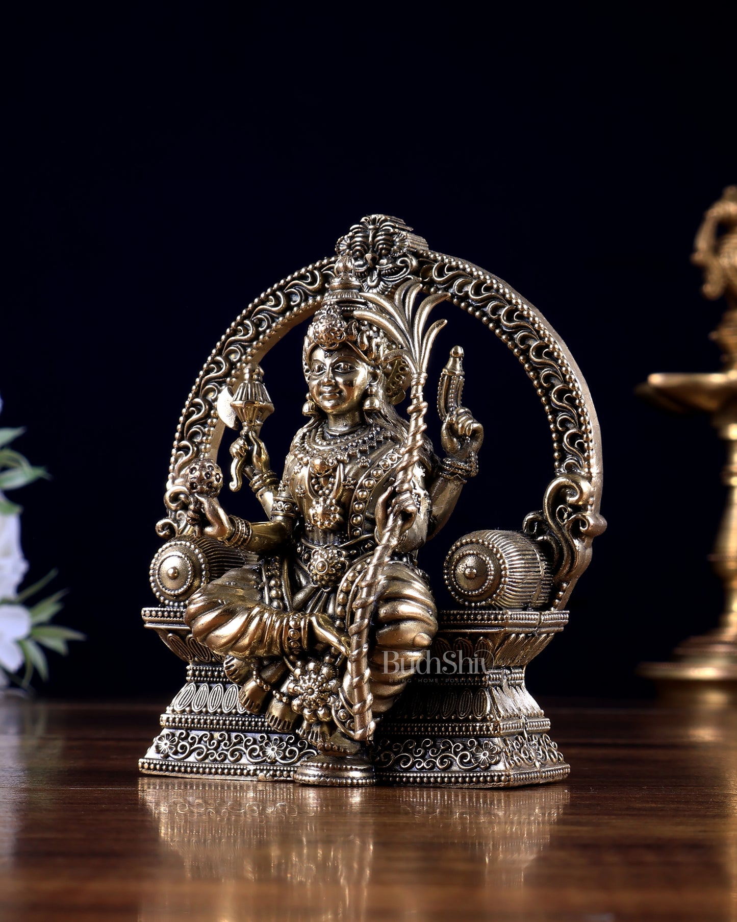 Brass Rajarajeshwari Lalita Devi Idol | Superfine Seated on Throne | 10 cm Statue