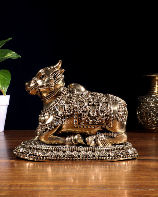 Brass Superfine Intricate Nandi Idol | Two Sizes Available | Temple Decor | Premium Finish