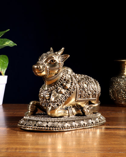 Brass Superfine Intricate Nandi Idol | Two Sizes Available | Temple Decor | Premium Finish