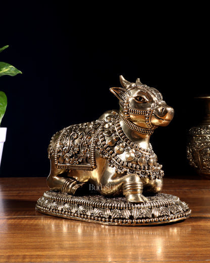 Brass Superfine Intricate Nandi Idol | Two Sizes Available | Temple Decor | Premium Finish