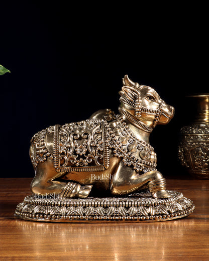 Brass Superfine Intricate Nandi Idol | Two Sizes Available | Temple Decor | Premium Finish