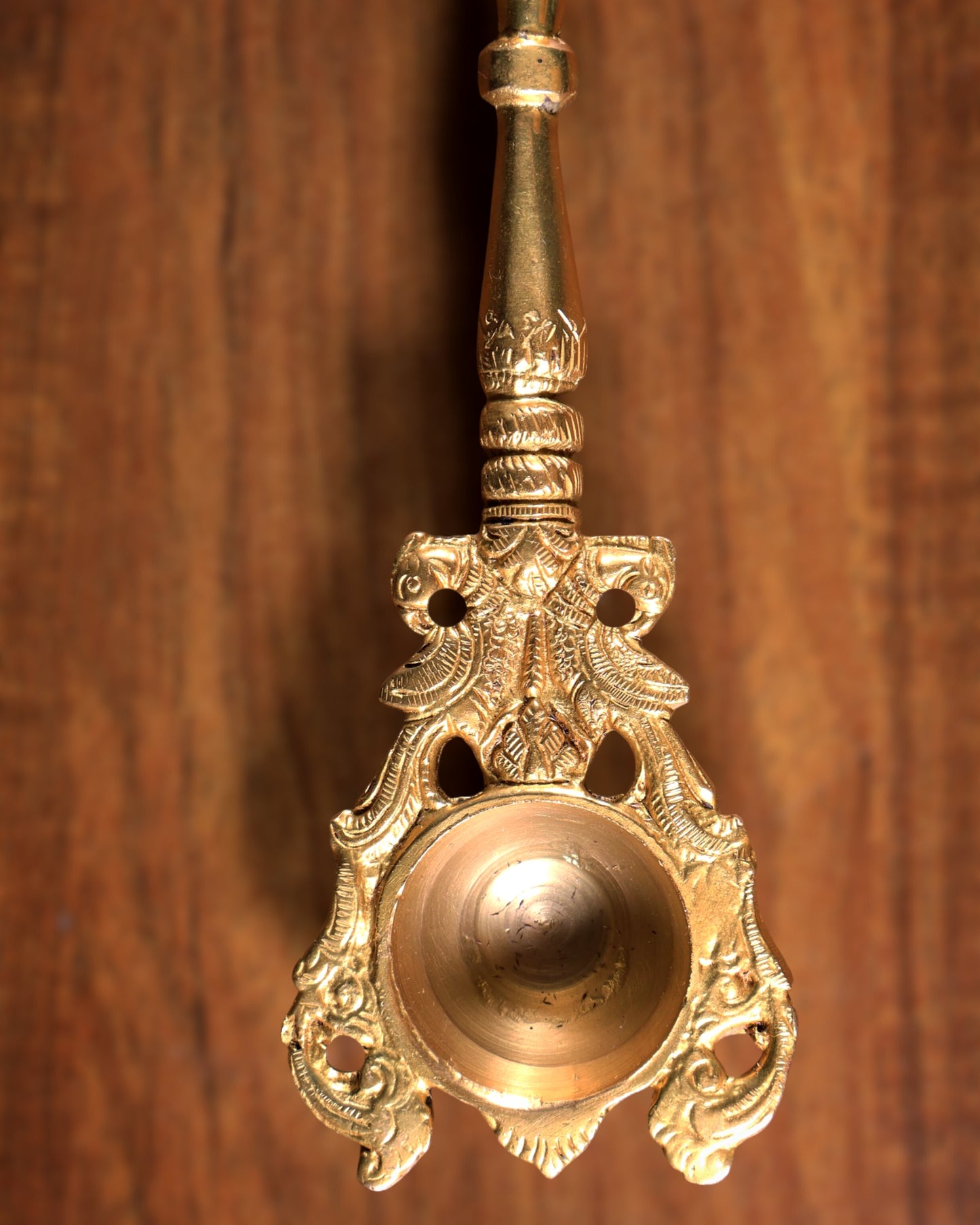 Pure Brass Hawan Spoon Krishna Design | Ritual Puja Accessory | 10.6 Inch