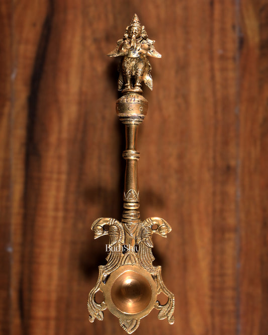Pure Brass Hawan Spoon Garuda Design | Ritual Puja Ladle | 10.5 Inch