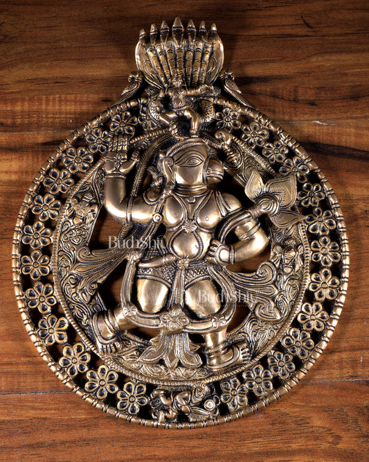Pure Brass Sanjeevani Hanuman Wall Hanging | Vastu Protection | 11.6 Inch