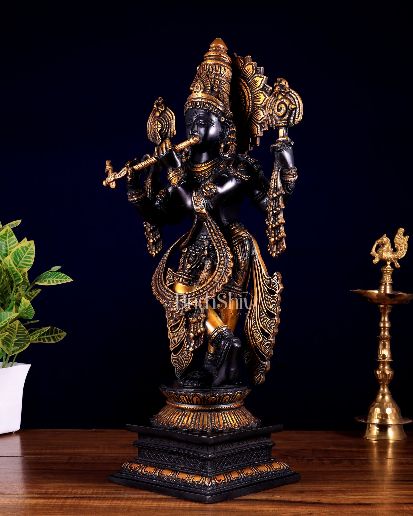 Brass Black Krishna Statue | 20 inch