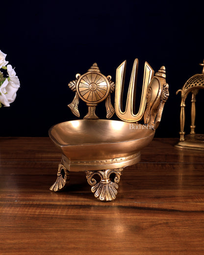 Brass Shankh Chakra Namah Oil Lamp (Diya) – Tirupati Balaji / Vishnu Symbol 7 inch