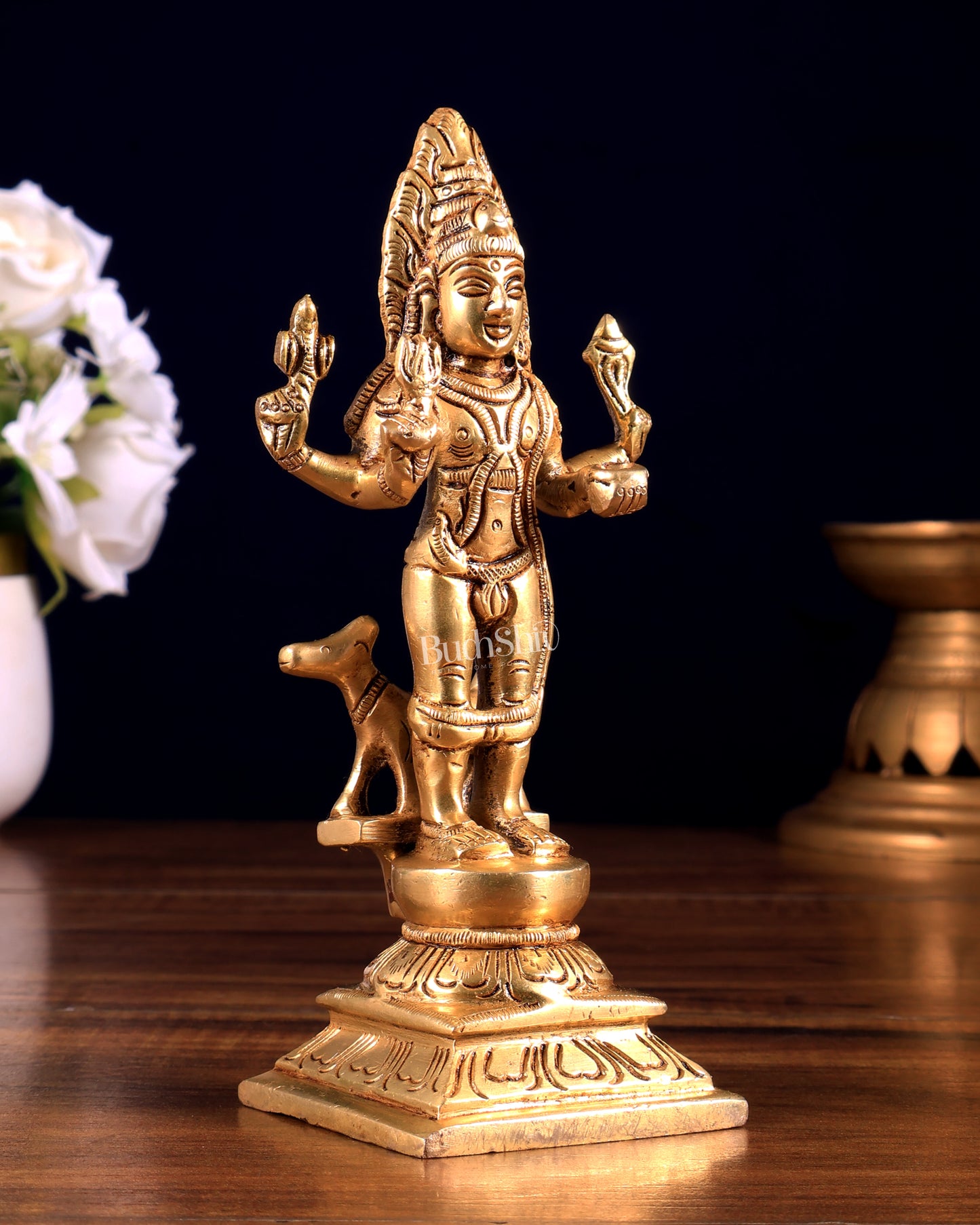 Brass Kaal Bhairav Idol - 6.5 inch tall