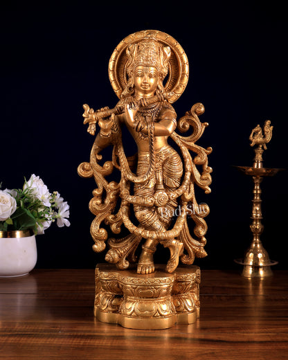 Brass Lord Krishna Statue 15.5 inch