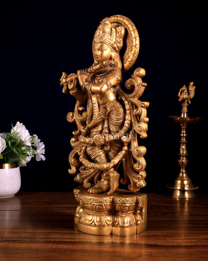Brass Lord Krishna Statue 15.5 inch