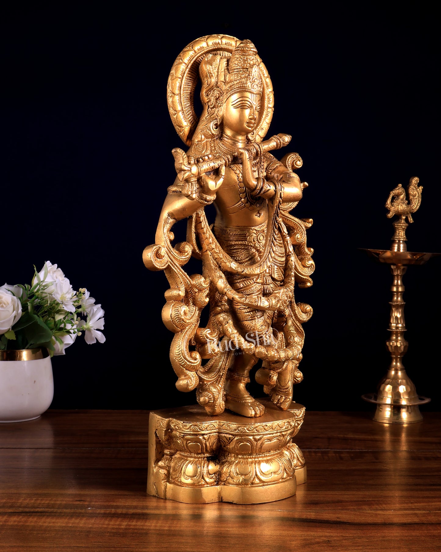 Brass Lord Krishna Statue 15.5 inch