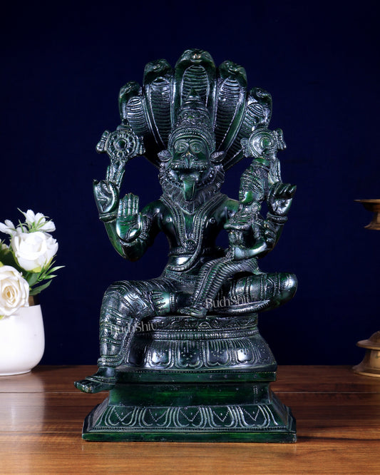 Pure Brass Narsimha Lakshmi Statue – Agate Green 12.5 inch