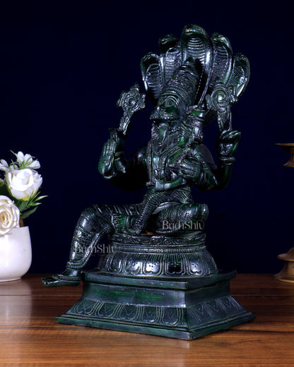 Pure Brass Narsimha Lakshmi Statue – Agate Green 12.5 inch