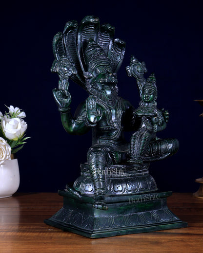 Pure Brass Narsimha Lakshmi Statue – Agate Green 12.5 inch