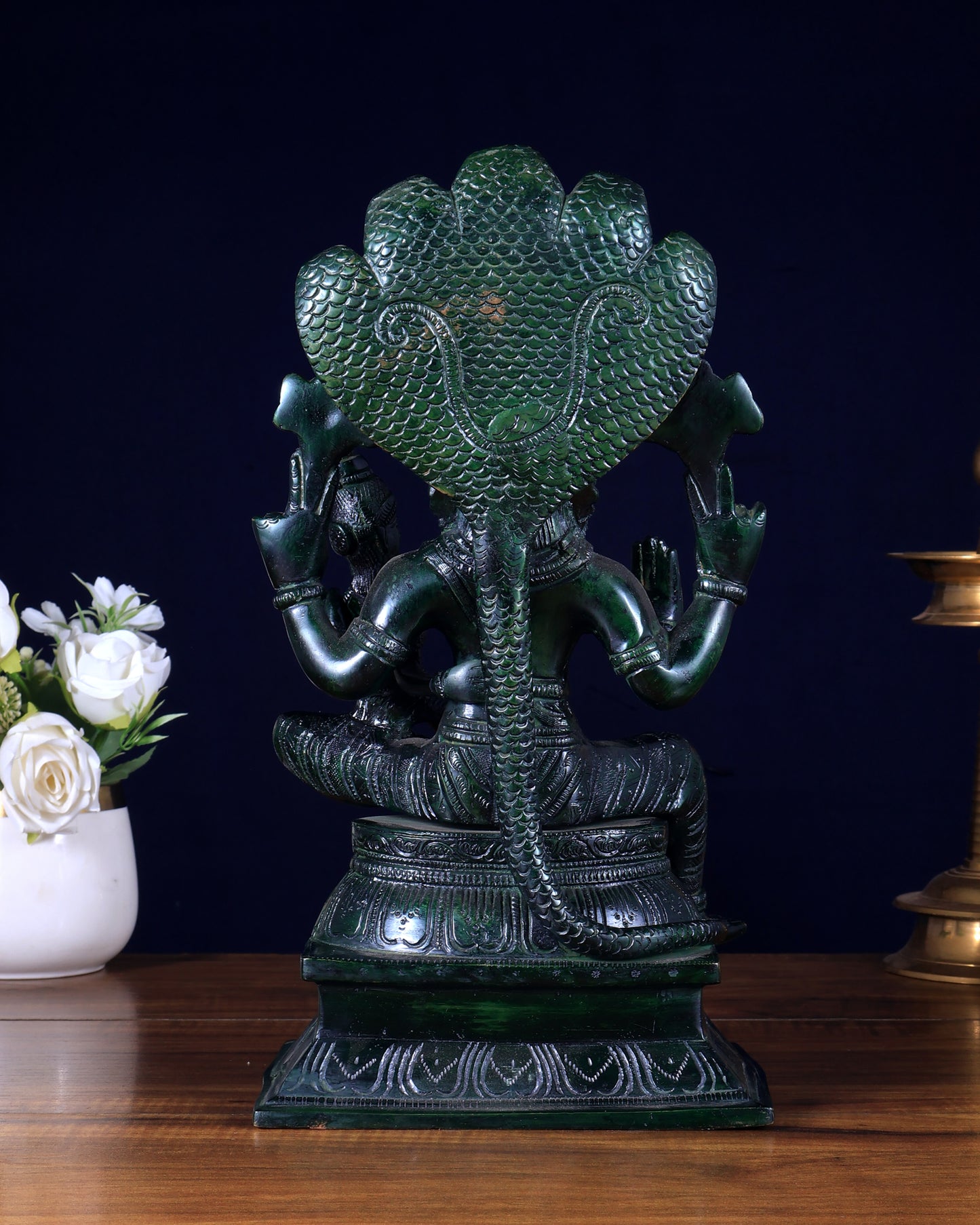 Pure Brass Narsimha Lakshmi Statue – Agate Green 12.5 inch