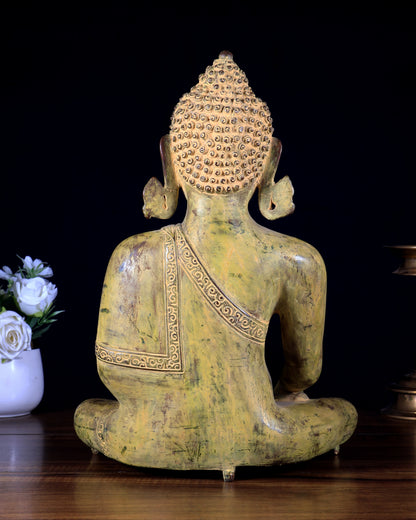 Brass Buddha Bhoomi Sparsha Green patina Finish Statue | 14 inch