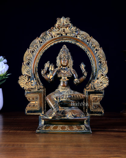 Pure Brass Goddess Mariamman with Prabhavali - vintage tone - 9"