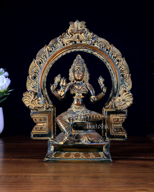 Pure Brass Goddess Mariamman with Prabhavali - vintage tone - 9"