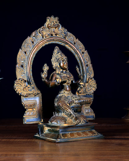 Pure Brass Goddess Mariamman with Prabhavali - vintage tone - 9"