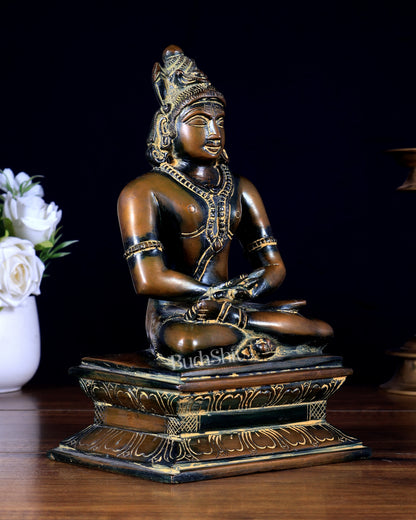 Brass Lord Shiva in Meditation Idol - vintage Tone - 8.5"