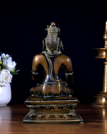 Brass Lord Shiva in Meditation Idol - vintage Tone - 8.5"