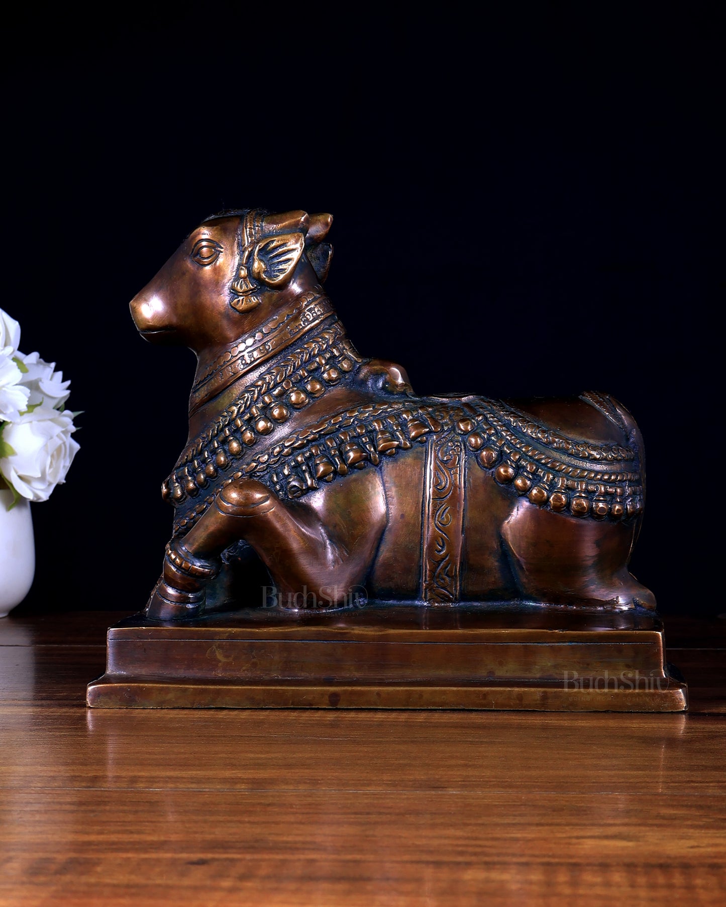 Brass Nandi Statue – Brown Tone Finish | Sacred Seated Nandi on Ornate Base