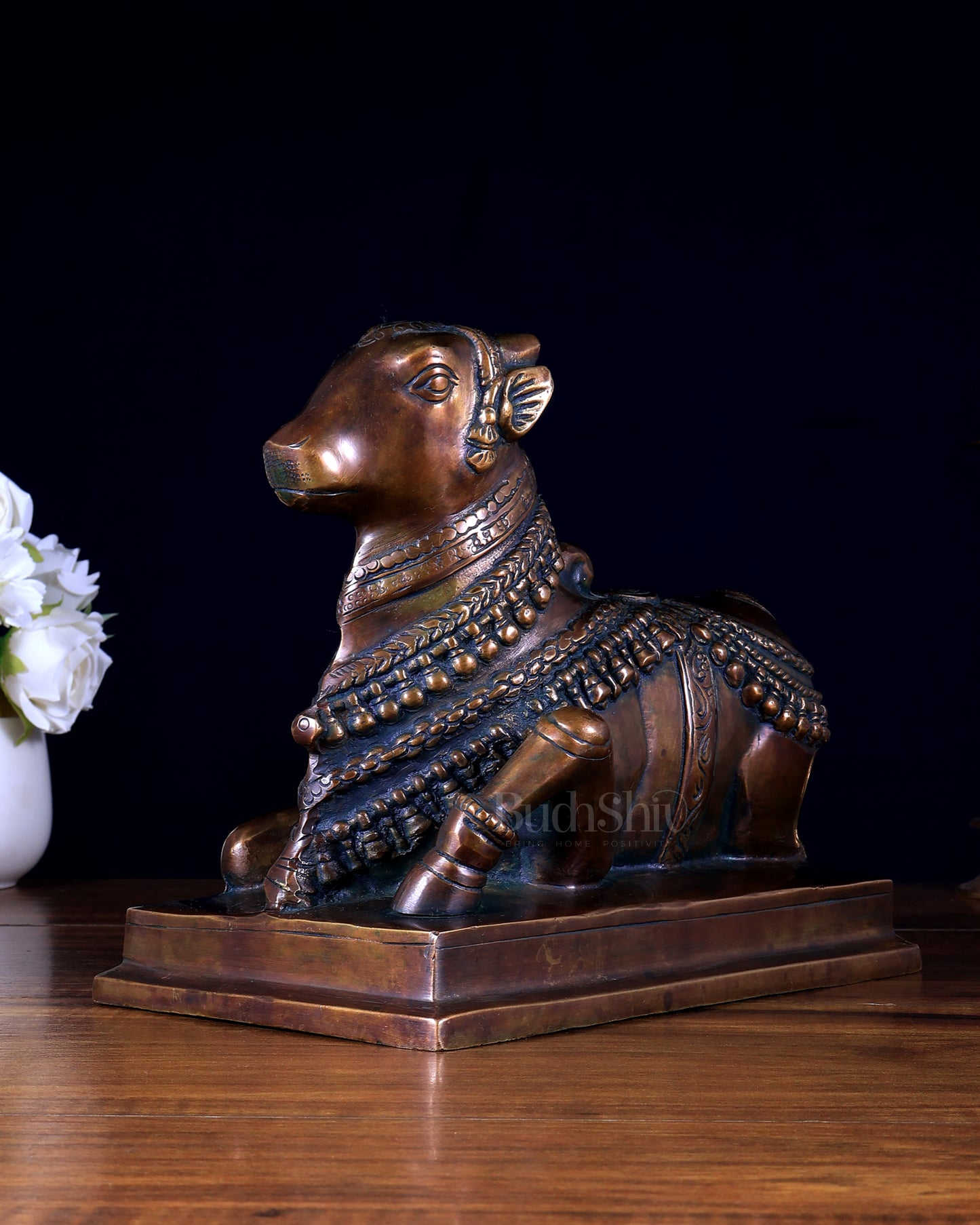Brass Nandi Statue – Brown Tone Finish | Sacred Seated Nandi on Ornate Base