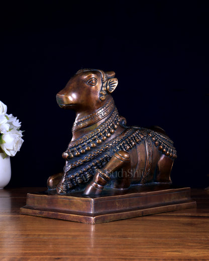 Brass Nandi Statue – Brown Tone Finish | Sacred Seated Nandi on Ornate Base