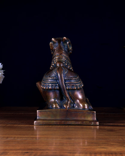 Brass Nandi Statue – Brown Tone Finish | Sacred Seated Nandi on Ornate Base