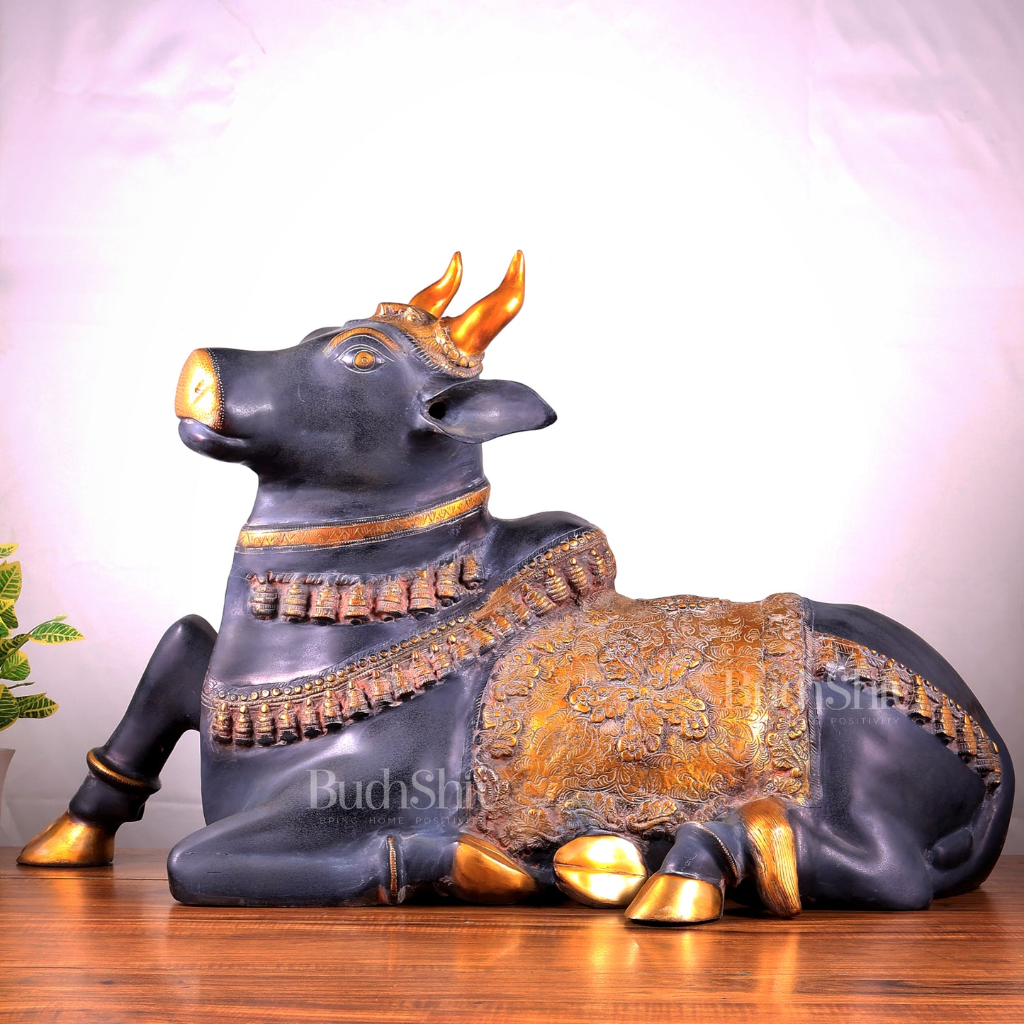 Brass Large Nandi statue Ink Black and Golden finish |33"
