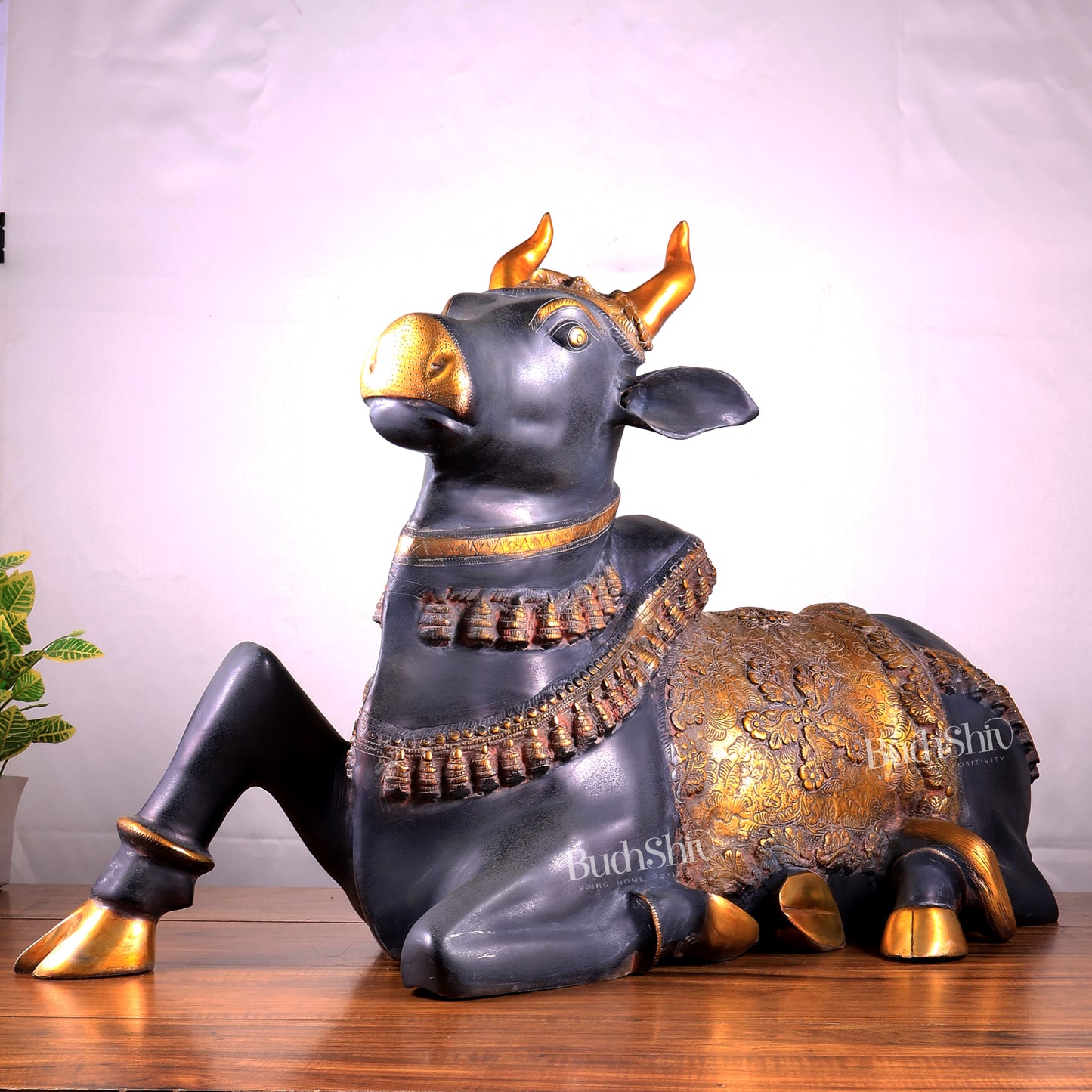 Brass Large Nandi statue Ink Black and Golden finish |33"