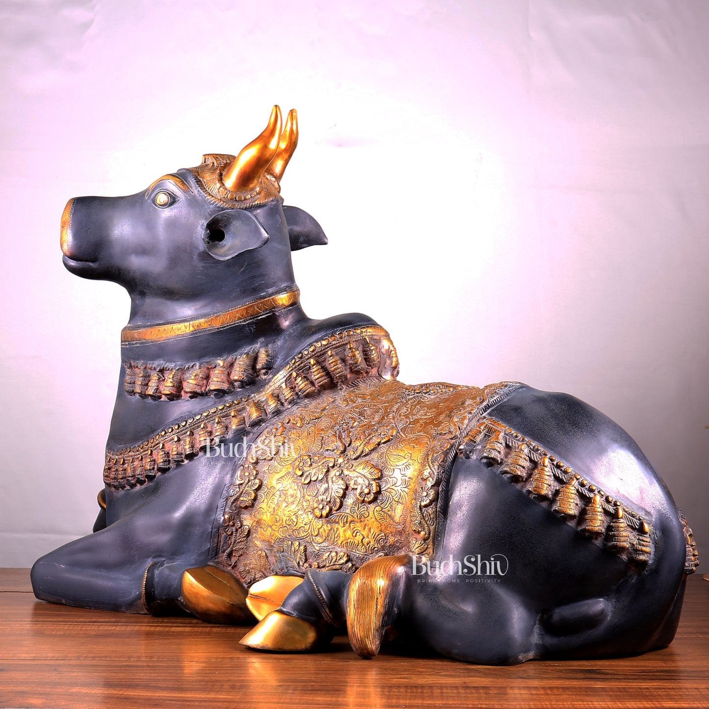Brass Large Nandi statue Ink Black and Golden finish |33"