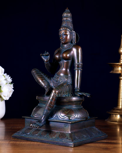 Vintage Bhoga Shakti Brass Devi Uma Parvati Sitting Statue bronze tone 14” Height