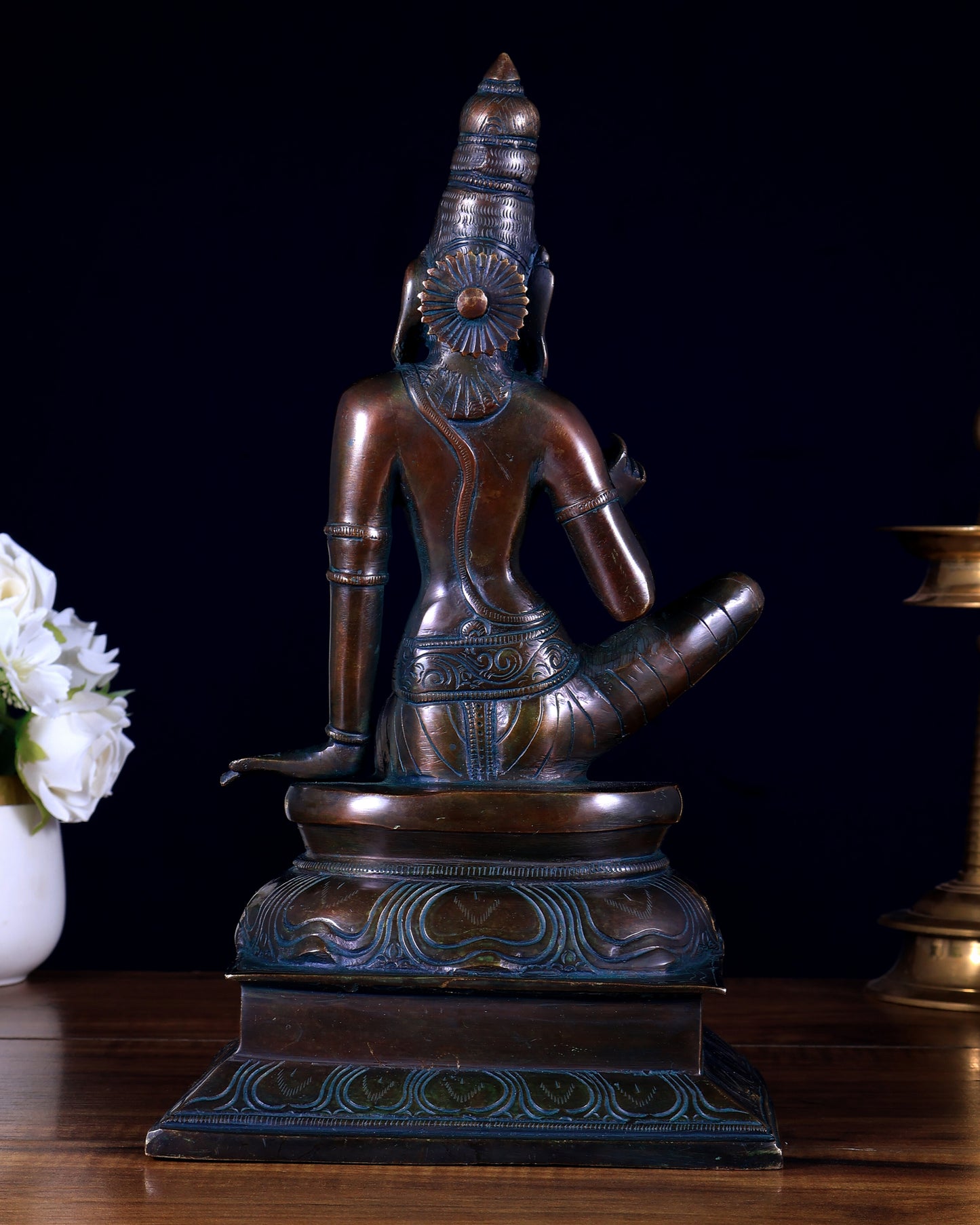 Vintage Bhoga Shakti Brass Devi Uma Parvati Sitting Statue bronze tone 14” Height