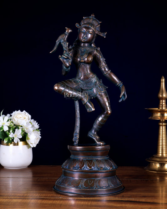 Vintage Brass Dancing Apsara with Parrot | Chola-Style Sculpture 16"