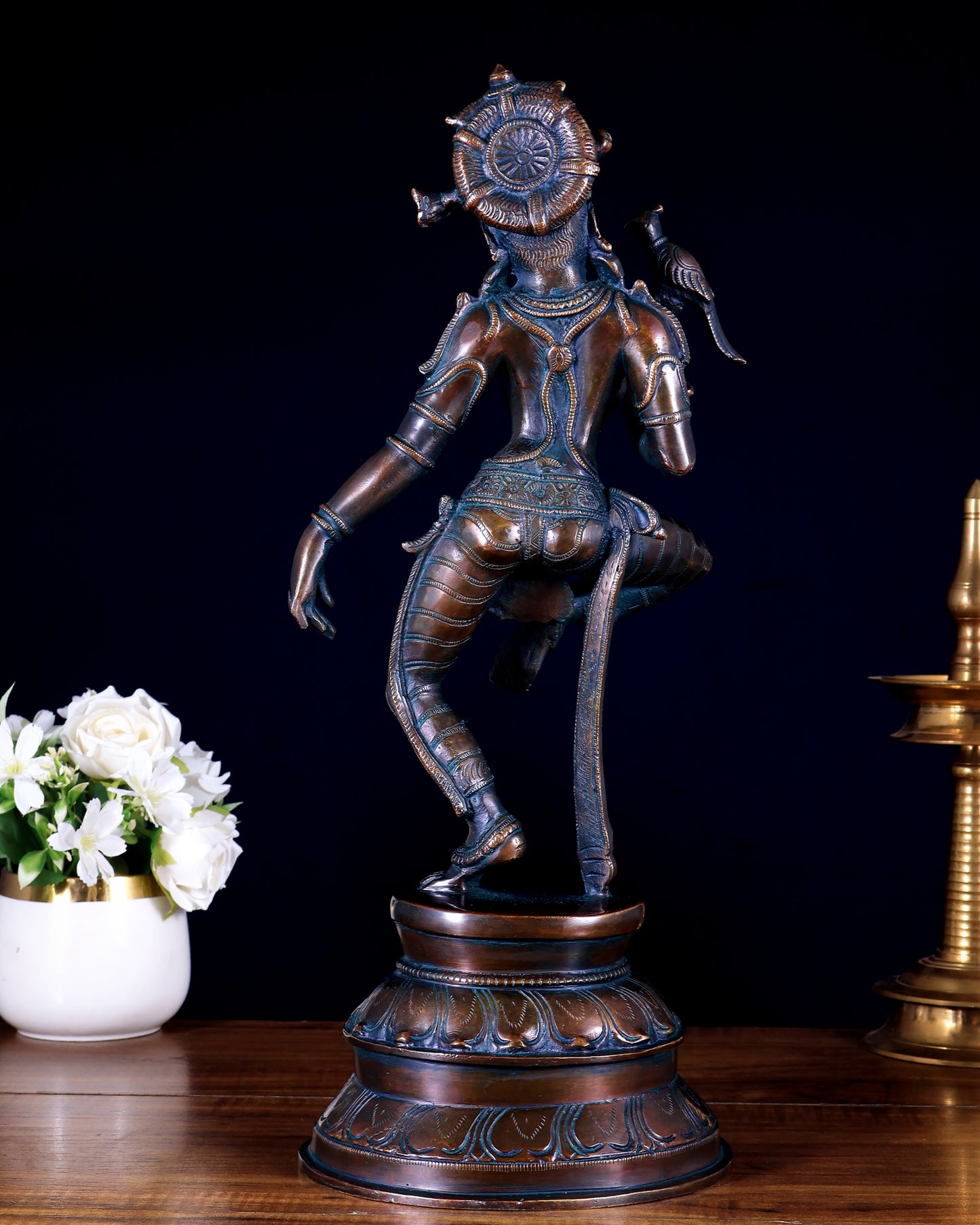 Vintage Brass Dancing Apsara with Parrot | Chola-Style Sculpture 16"