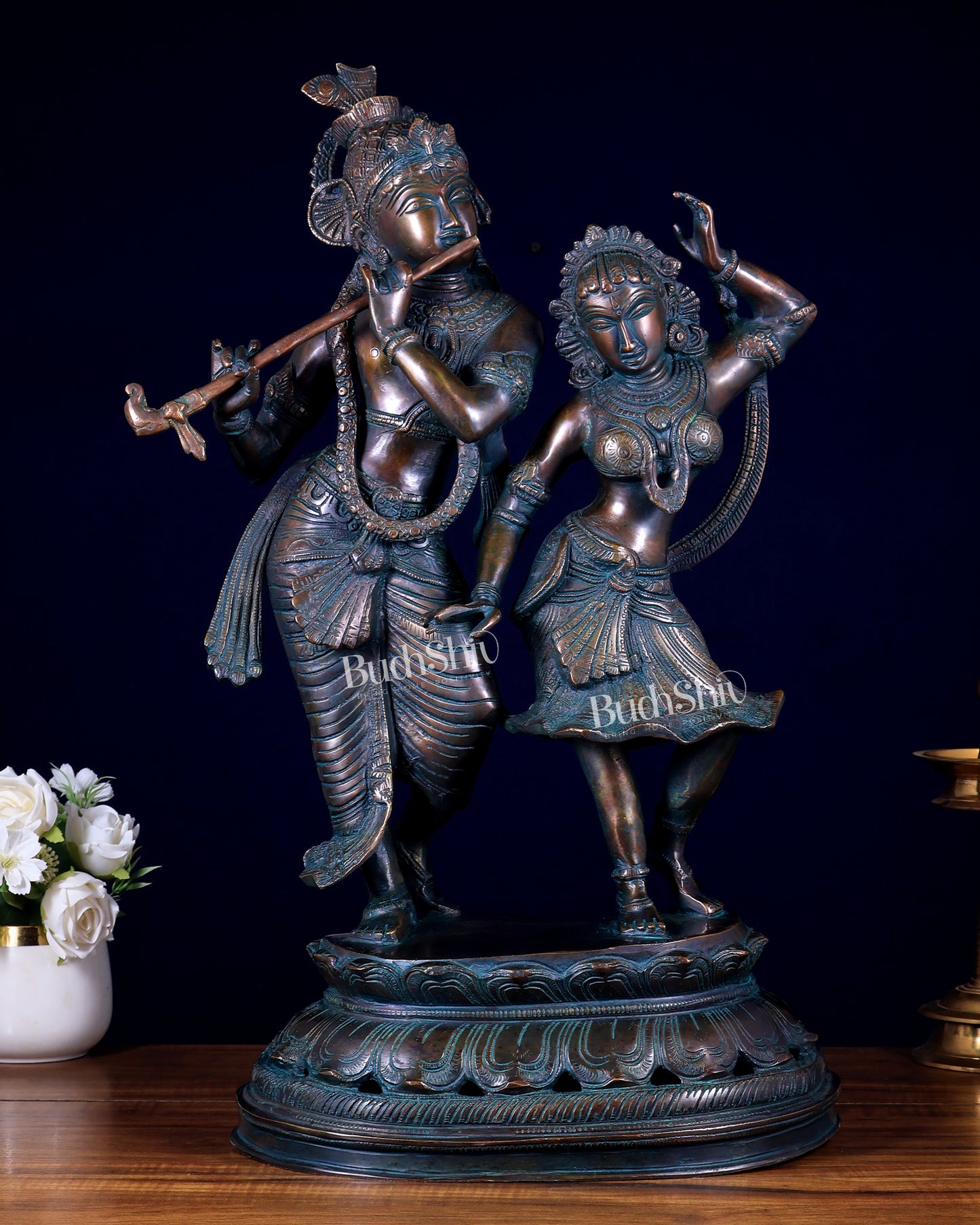 Brass Radha Krishna Dancing Statue 23 inch bronze tone