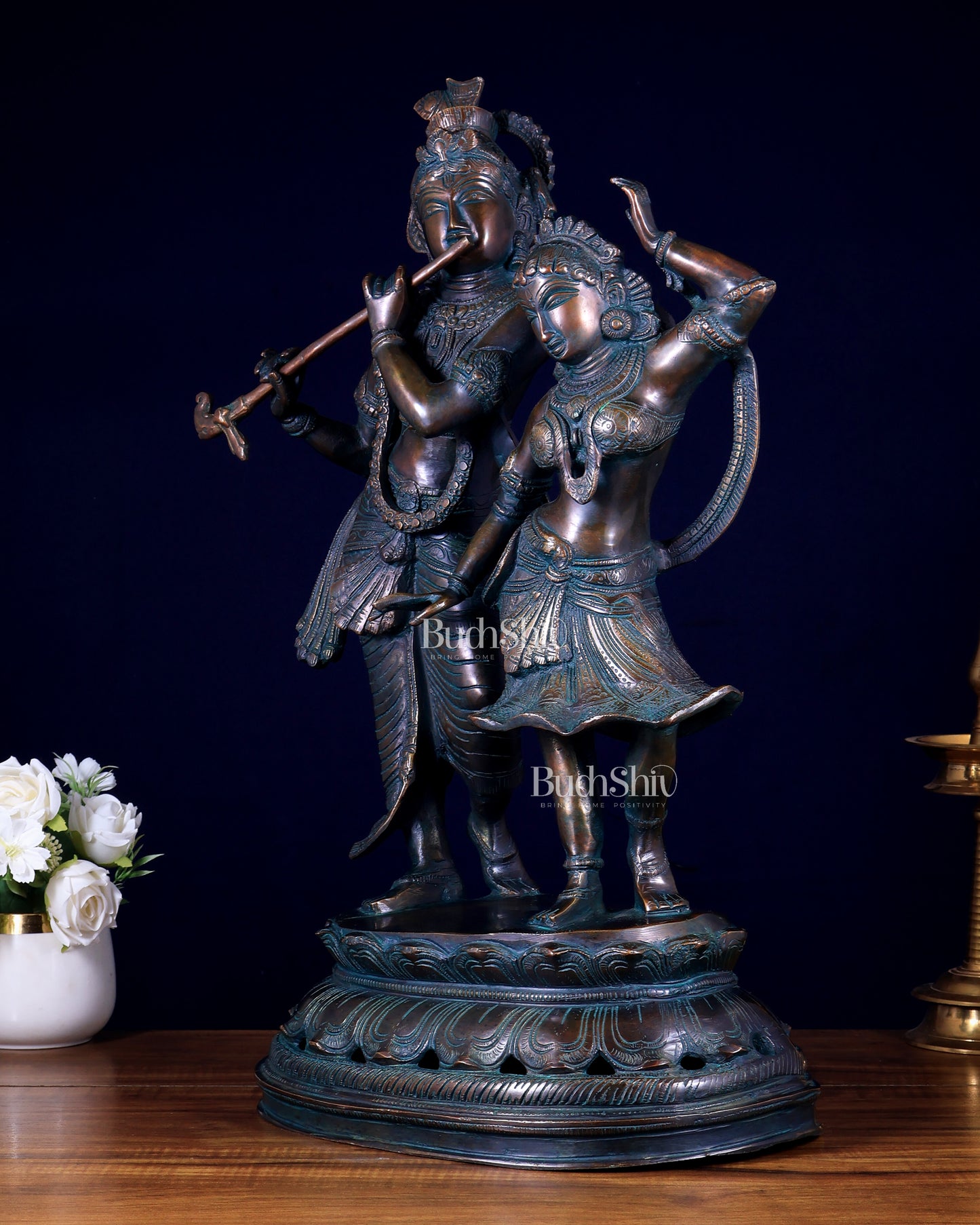 Brass Radha Krishna Dancing Statue 23 inch bronze tone