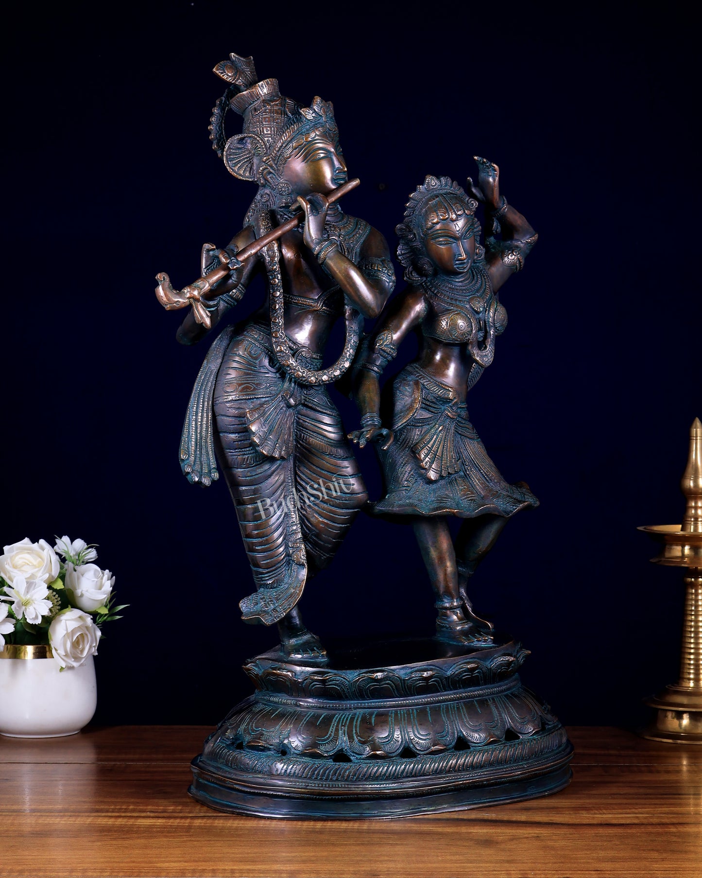 Brass Radha Krishna Dancing Statue 23 inch bronze tone