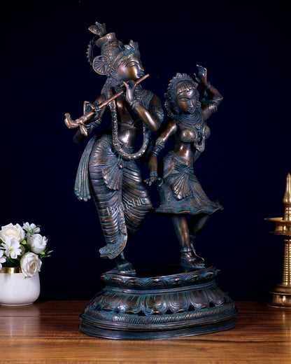 Brass Radha Krishna Dancing Statue 23 inch bronze tone