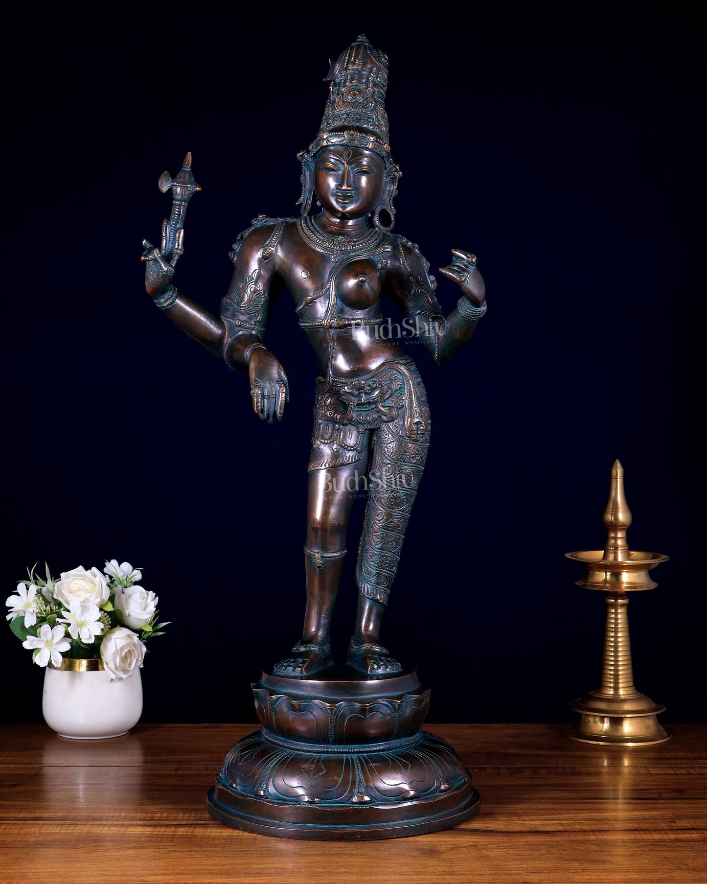 Brass Ardhanarishwara Statue – 27” vintage bronze tone