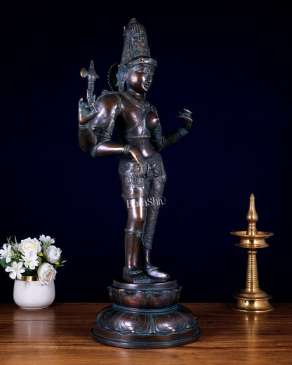 Brass Ardhanarishwara Statue – 27” vintage bronze tone