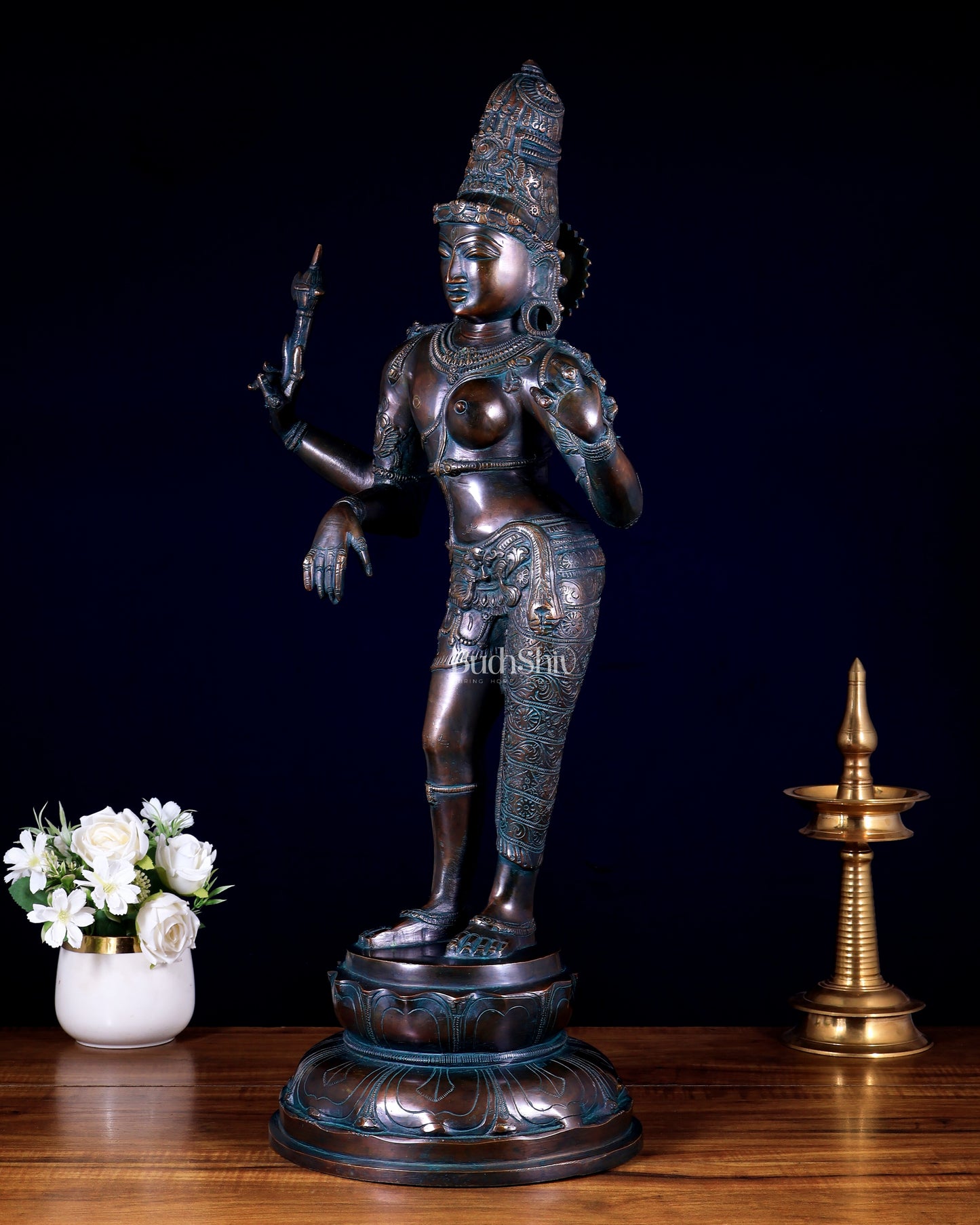 Brass Ardhanarishwara Statue – 27” vintage bronze tone