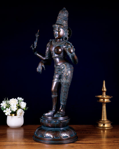 Brass Ardhanarishwara Statue – 27” vintage bronze tone