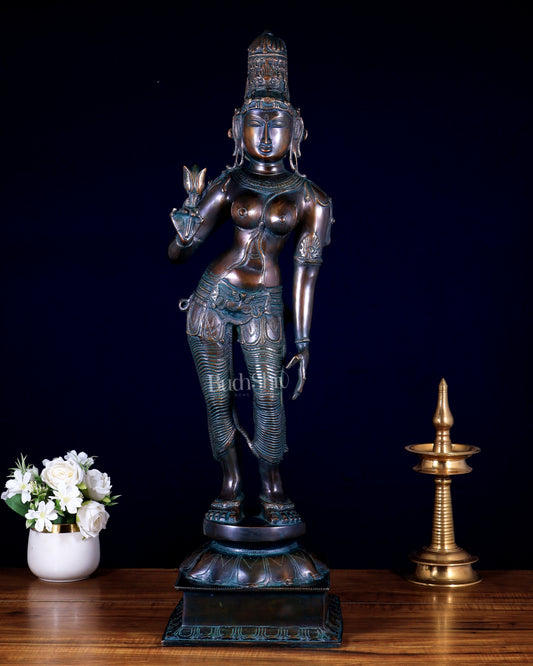 Pure Brass Bhoga Shakti Standing Uma Parvati Statue – bronze tone 29.5 inch