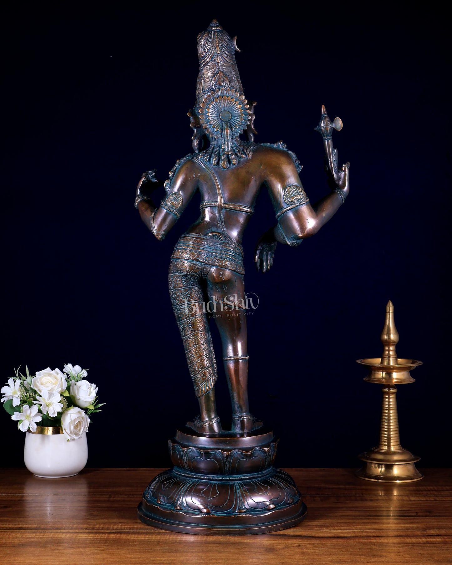 Brass Ardhanarishwara Statue – 27” vintage bronze tone
