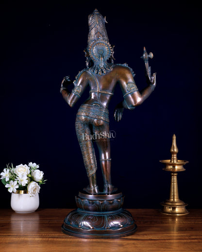 Brass Ardhanarishwara Statue – 27” vintage bronze tone