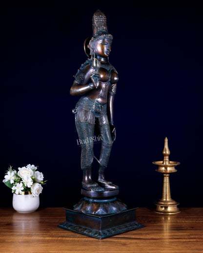 Pure Brass Bhoga Shakti Standing Uma Parvati Statue – bronze tone 29.5 inch